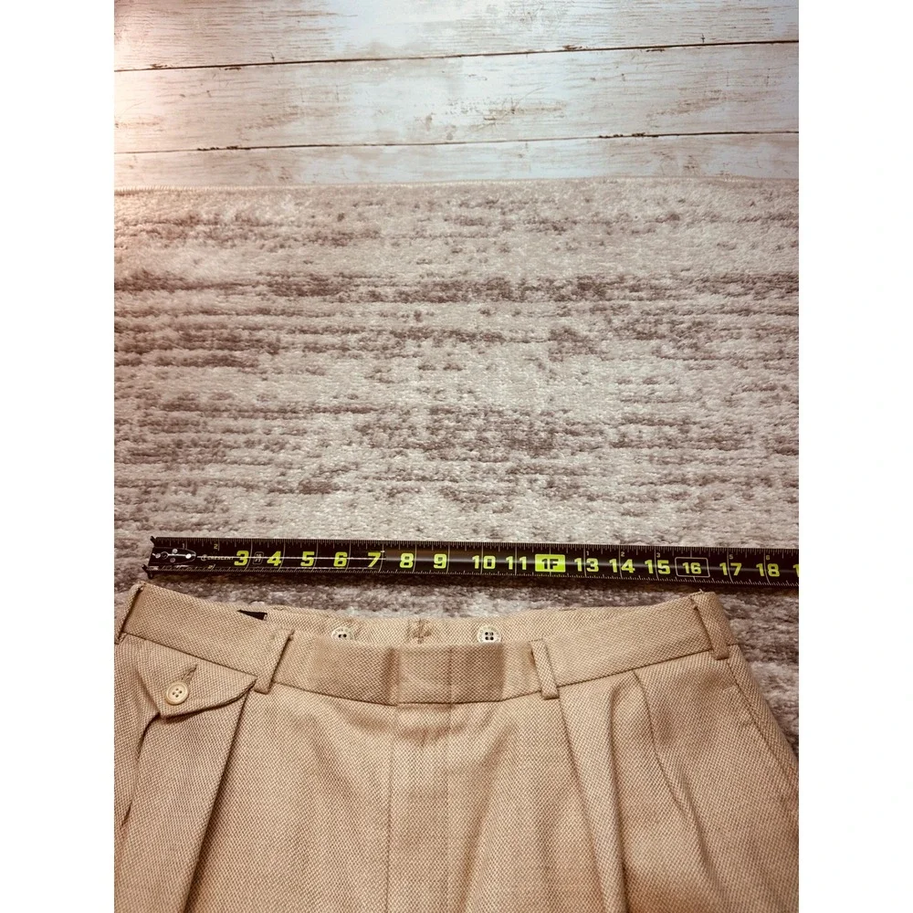 Polo Ralph Lauren Dress Pants Men 34x29 Tan Pleated Cuffed Basketweave Vintage
